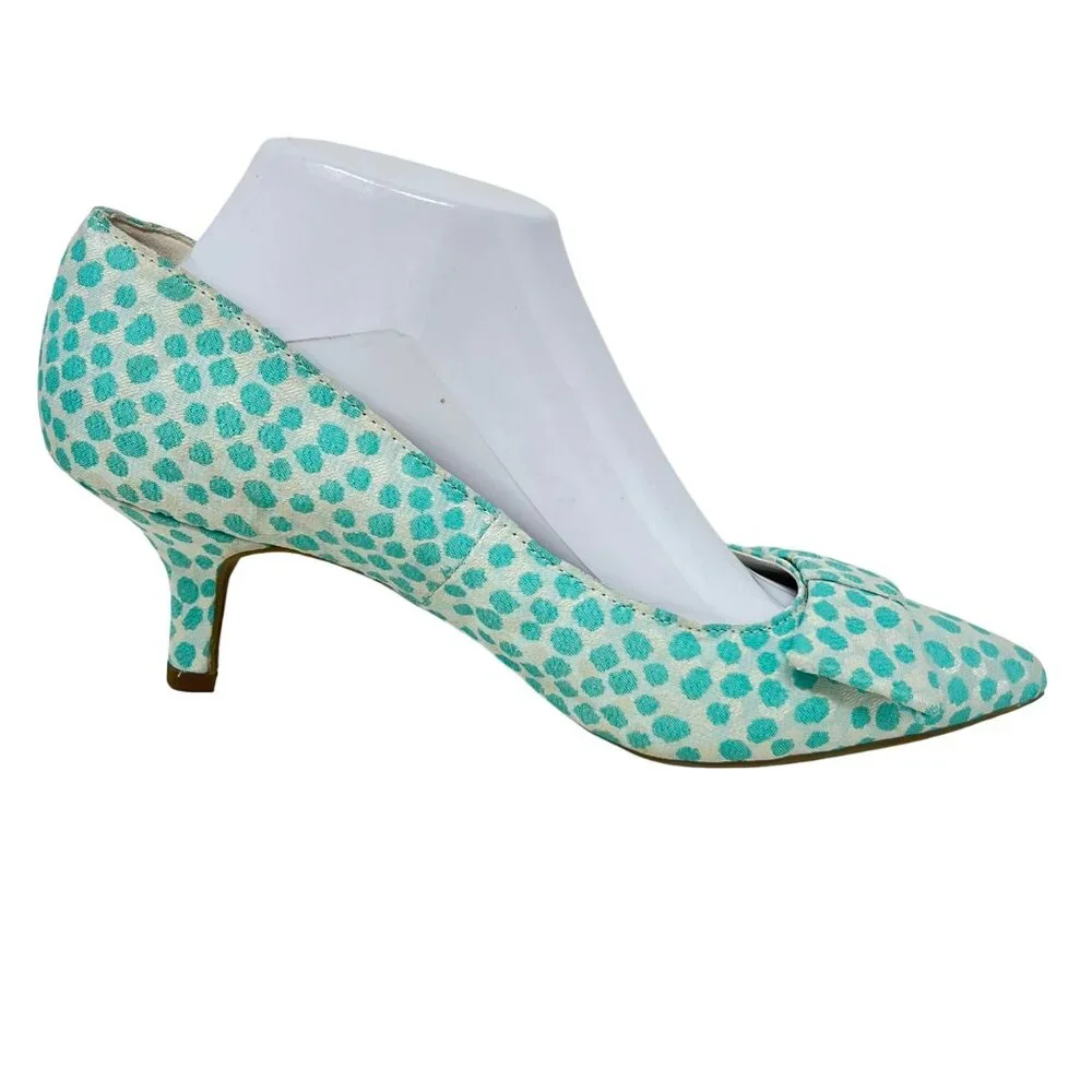 Anne Klein‎ i-flex Fredia Pointed Toe Pump White Aqua Dots Fabric Bow Accent 9M - Picture 4 of 8